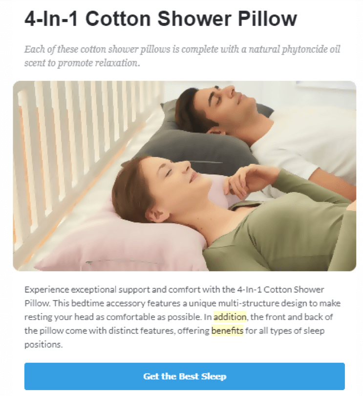 Alternative product description 4 in 1 cotton shower pillow